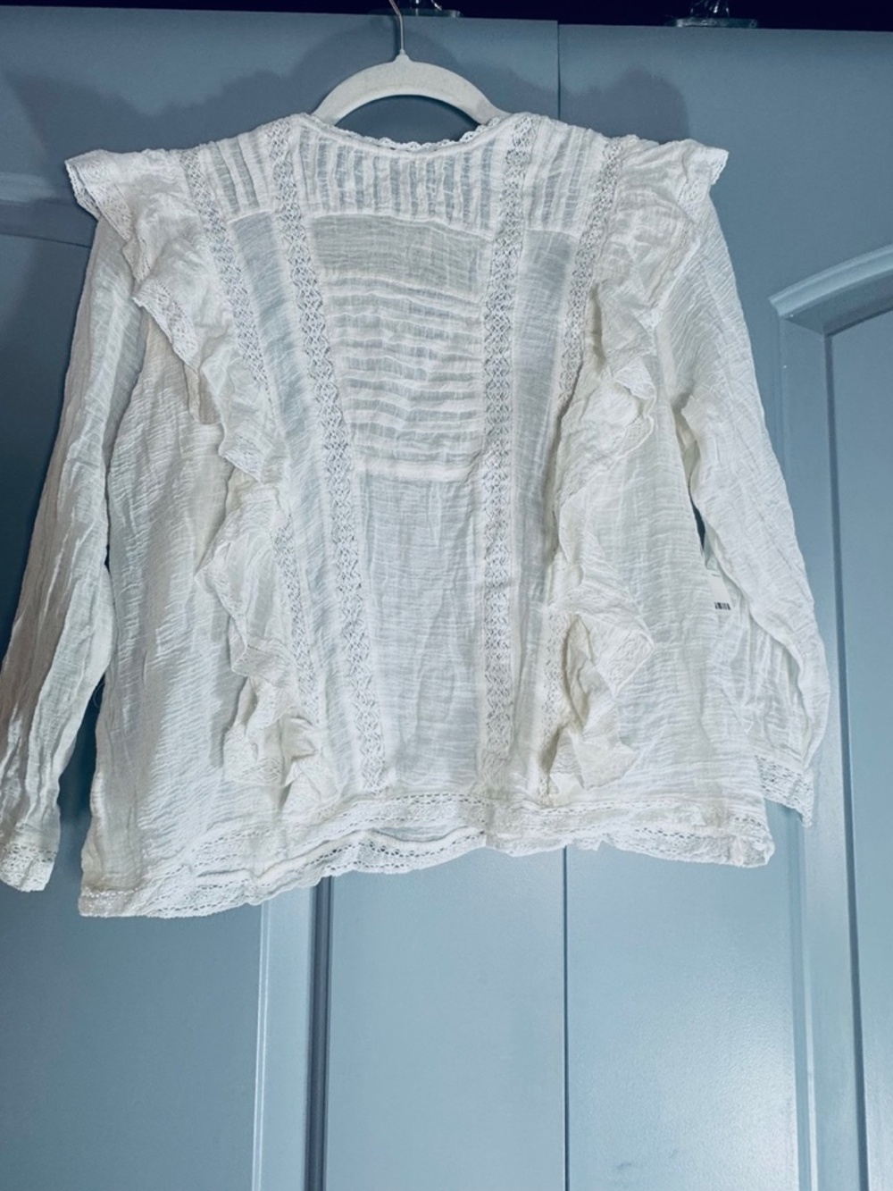 NWT Free People Gauzy Ruffle and Lace Top SZ M
